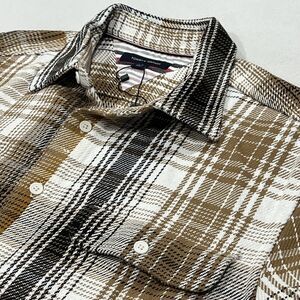 NWT Tommy Hilfiger Shirt Men Tan Plaid Flannel Tweed Heavyweight Outdoor‎ Large